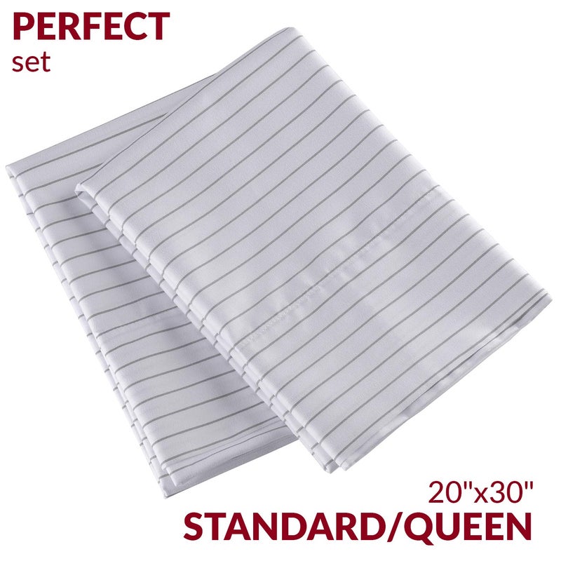 Mellanni Pillow Cases - Luxury, Extra Soft, Cooling Pillow Covers - 2 PC Iconic Collection Pillowcases - Envelope Closure (Standard/Queen 20" x 30", Pinstripe Gray) - Image 2